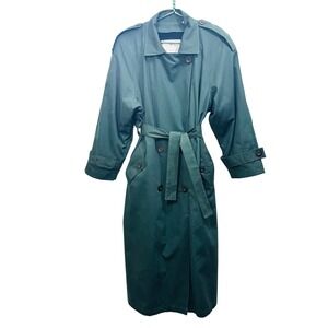 London Fog Trench Coat Rain Double Breasted Belted Classic Green Women Sz. 12
